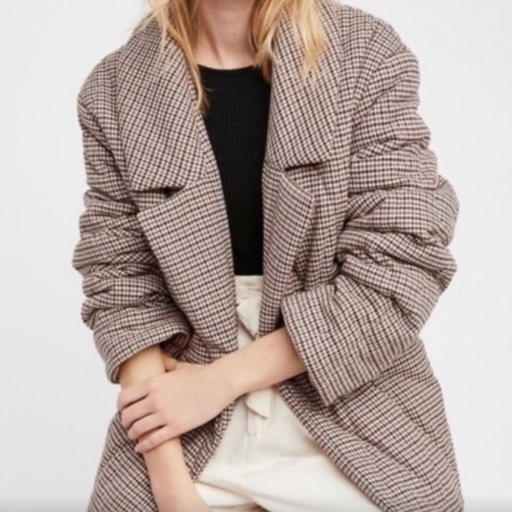 Free People Tawny Houndstooth Puffer Coat